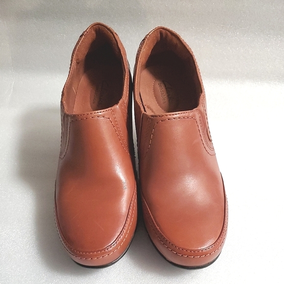 CLARKS Bendables Brown Leather Chunk Heel.  Size 9 1/2 - Picture 5 of 12